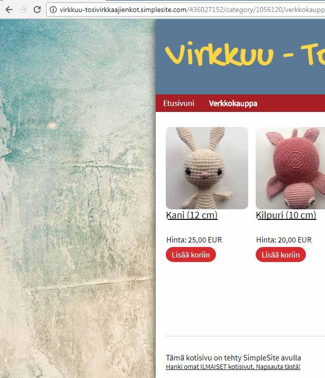 HELPPOA JA AMMATTIMAISTA: Oma putiikki Voit perustaa SimpleSite-palveluun oman verkkokaupan ja myydä siellä esimerkiksi postimerkkejä, maalaamiasi tauluja tai tekemiäsi käsitöitä.
