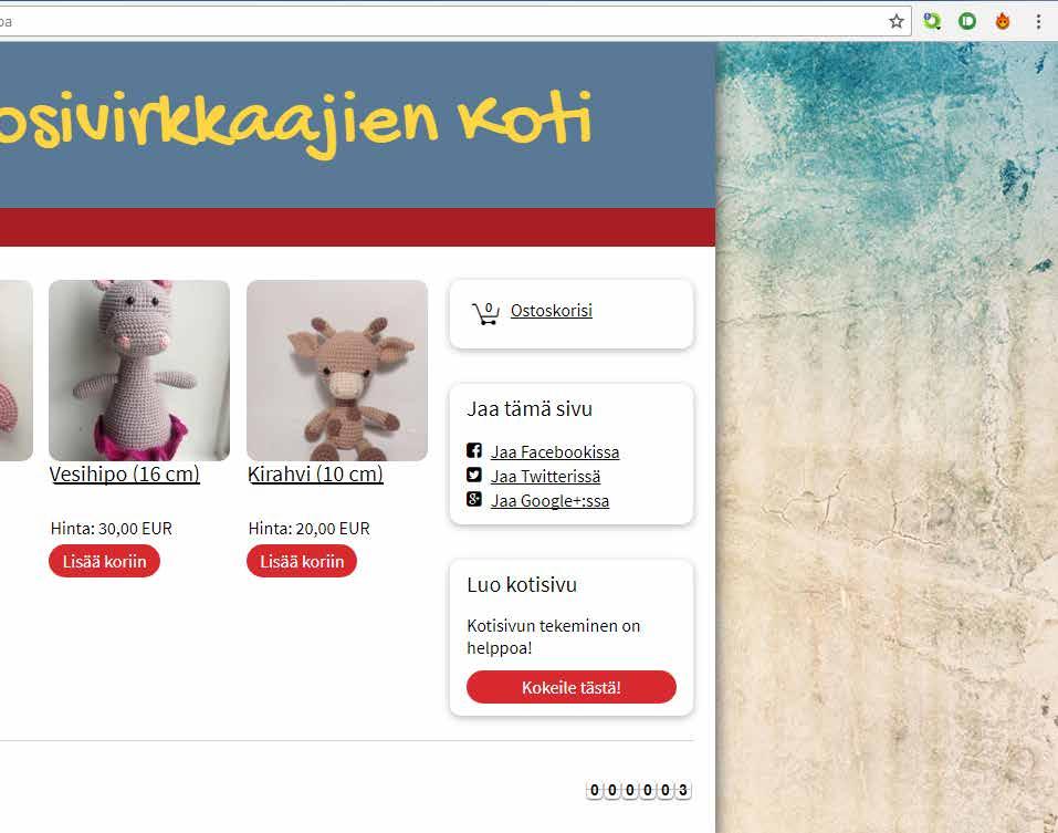 Osa / Esimerkki: nettiin miiden mallipohjien ja ohjattujen toimintojen avulla verkkokaupan pystyttäminen ja hyllyjen täyttäminen tavaroilla sujuu