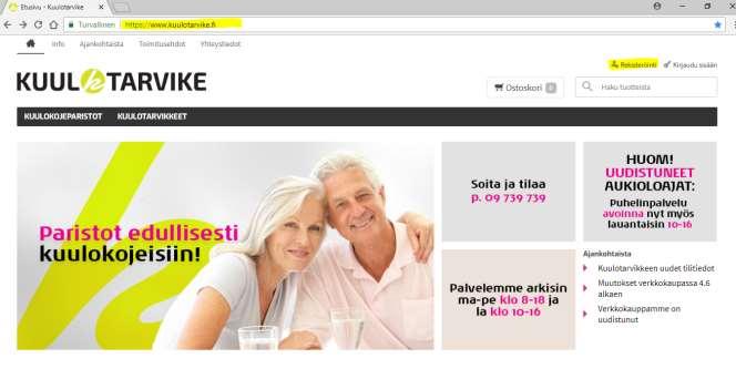 1. Kun tilaat ensimmäisen kerran ja rekisteröidyt asiakkaaksemme. Verkkokauppamme osoite on: www.kuulotarvike.fi Tervetuloa ostoksille! 1.