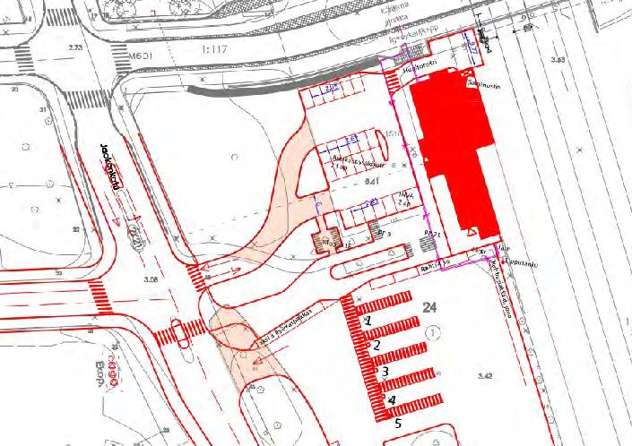 JAKOBSTADS RESECENTRUM, TRAFIKUTREDNING PIETARSAAREN MATKAKESKUS LIIKENNESELVITYS BILAGA 4 LIITE 4 liikenneselvitys 1-11 Kuva 13: Luonnos matkakeskuksen järjestelyistä vaihtoehdossa 2.