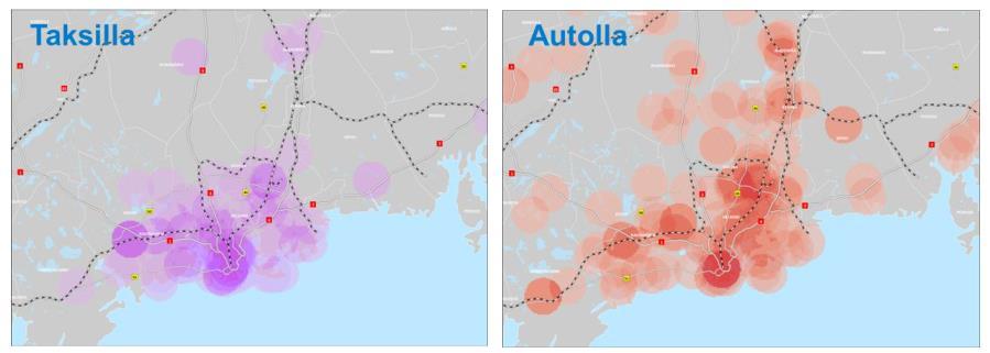 Ajoaika kasvaa noin 0,5 min aamuhuipputunnilla Tuusulanväylän suunnalla ja 0,5 min iltahuipputunnilla keskustan suunnalla vaihtoehdossa 1 verrattuna 0+ tilanteeseen.