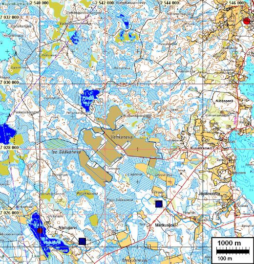 Olhavaisjärvi, sekä jo lähes täysin umpeen soistunut Päijänne ja taajaman kaakkoispuolella oleva pieni Kaakonlampi.