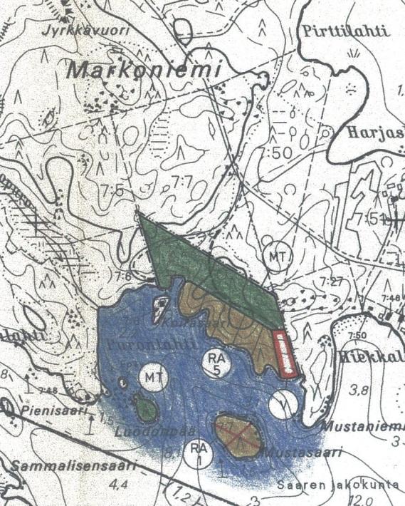 Voimassa olevassa ranta-asemakaavassa on osoitettu suunnittelualueelle omarantaisten loma-asuntojen korttelialuetta (RA), maa- ja metsätalousaluetta (MT) ja venevalkama-aluetta (V).