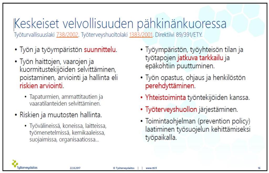 Työsuojelun työvälineet Pelastustoiminnan- ja koulutuksen turvaohjeet, toimintaohjeet Ensihoidolla HaiPro, pelastuksella Pera ja HaiPro Läheltä piti, vaaranpaikka,