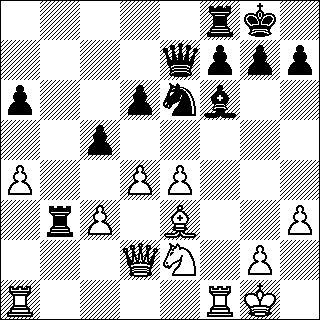-62- Tämän pelin yksi kummallisuus on siinä, että kun musta ratsu jämähtää ruutuun e6, se myös pysyy siinä koko 60-siirtoisen pelin ajan. 38/Mf4!Uc4"! Musta miehittääkin valkean sijasta (24.Tb1!