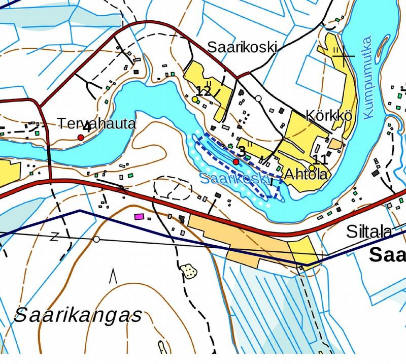 21 Kohteet 3, 4, 11 ja 12, Maanmittauslaitoksen peruskarttarasteri 1:20 000, 8/2017 mk 1:10 000. Suojelualueen ehdotus sinisellä katkoviivalla.