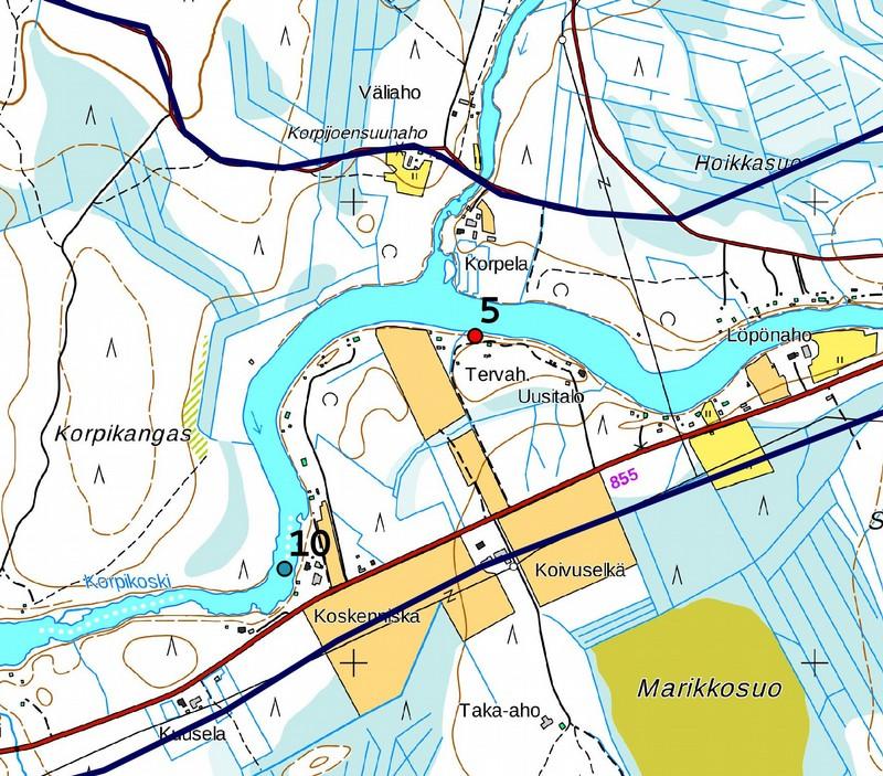 23 Kohteet 5 ja 10, Maanmittauslaitoksen peruskarttarasteri 1:20 000 8/2017, mk 1:10 000. 6.