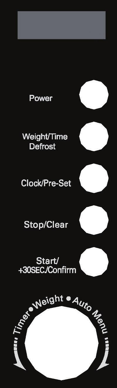 Kontrollpanel 1. Display Här visas tillagningstid och klockslag. 2. Power Aktiveras vid val av mikrovågsfunktion, och/ eller menyer/program. 3.