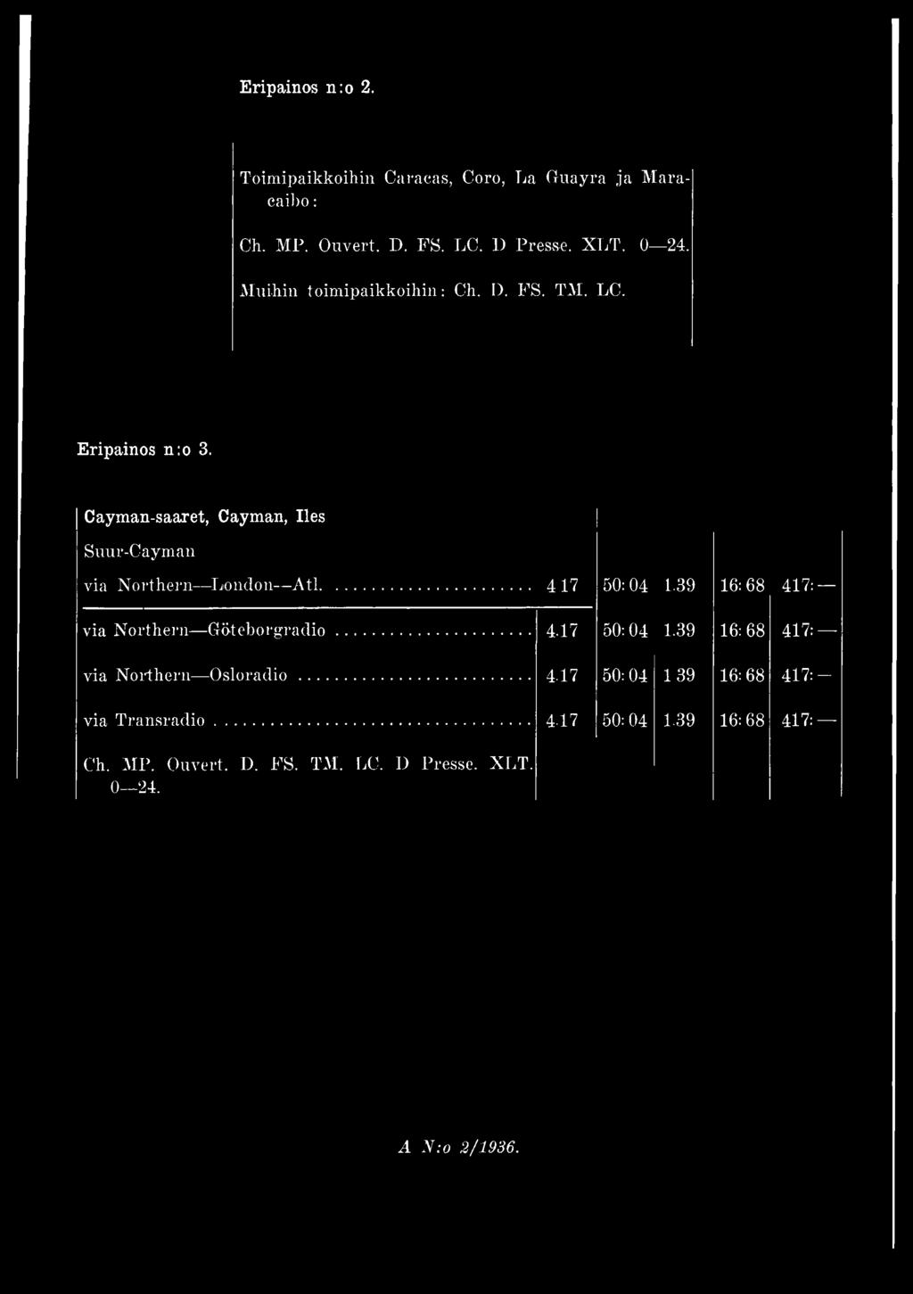 Cayman-saaret, Cayman, lies Suur-Cayman via Northern London Atl... 417 50: 04 1.39 16:68 417: via Northern G öteborgradio.