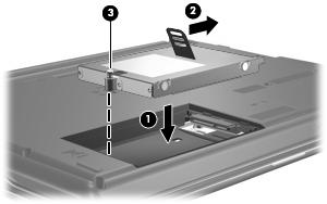 Aseta kiintolevy kiintolevypaikkaan (1). 2.