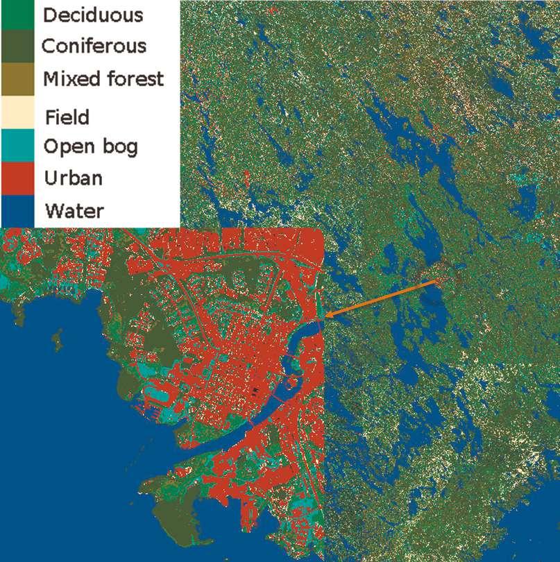 Täysautomaattinen maanpeiteluokitus Sentinel-2 -aineis tolla Kuusi Sentinel-2 -tiiltä samalta alueelta Itä-Suomesta Referenssiaineistona GlobCover 2009