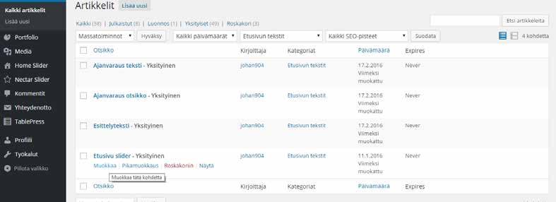 Valitaan koko slide/kuva toimimaan linkkinä kampaus-galleriaan. Kirjoitetaan linkin osoitteeksi kampausgallerian url osoite: http://hiussalonkifrendi.