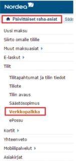 20(23) 7.3. Nordea Nordean verkkopankissa verkkopalkkalaskelma löytyy kohdasta Päivittäiset raha-asiat.