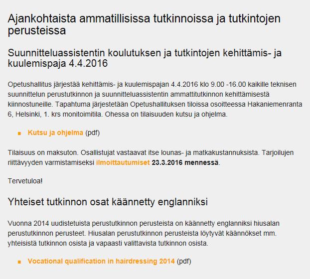 Esimerkki, ajankohtaista ammatillisissa tutkinnoissa ja