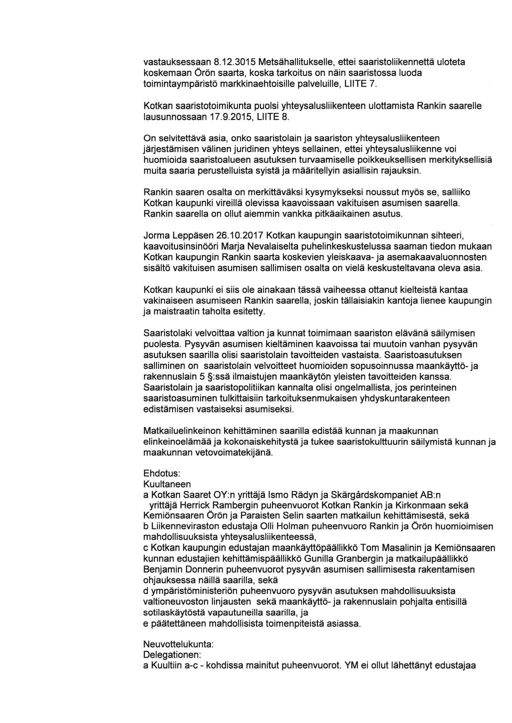 vastauksessaan 8.12.