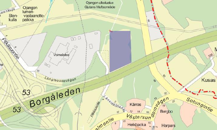 kaakkoisosaan Långmossebergeniin voimalaitoksen itäpuolelle.
