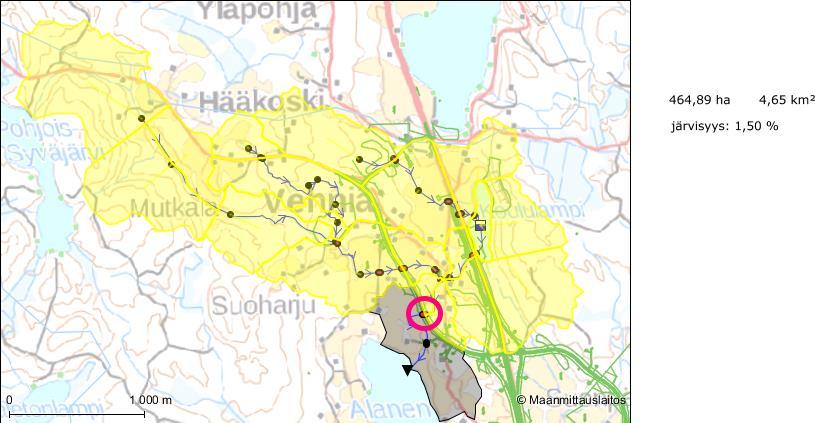 Rinnakkaistien pohjoisen rummun mitoitusvirtaama on 2,59 km² 450 l/s km² = 1166 l/s = 1,17 m³/s. 3.