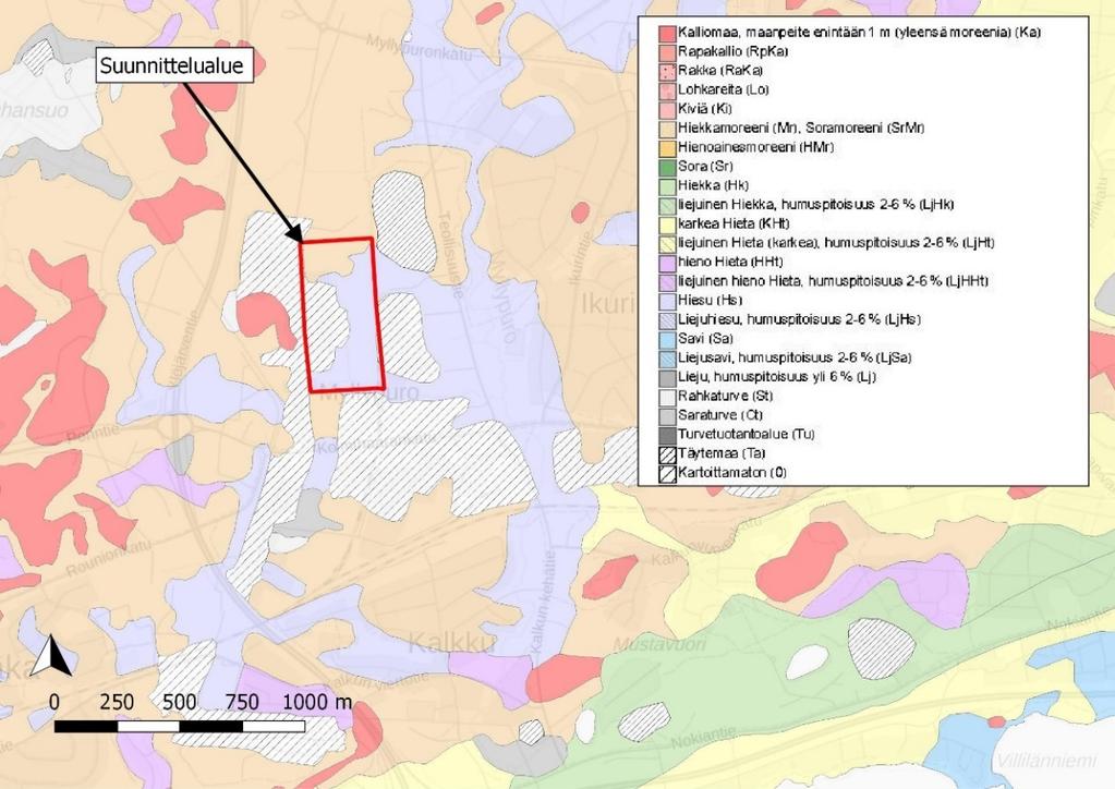 2.2 aaperä ja topografia Suunnittelualueen pohjoisreunan maaperä on hiekkamoreenia ja rakennetun alueen