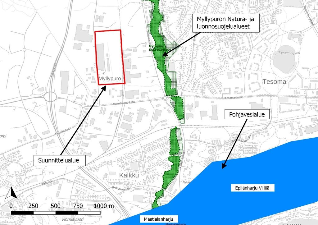 AK7 hulevesiselvitys 26.2.21 (19) Kauempana yllypuron alajuoksulla sijaitsee pohjavesialueita noin 1, kilometrin päässä linnuntietä suunnittelualueelta.