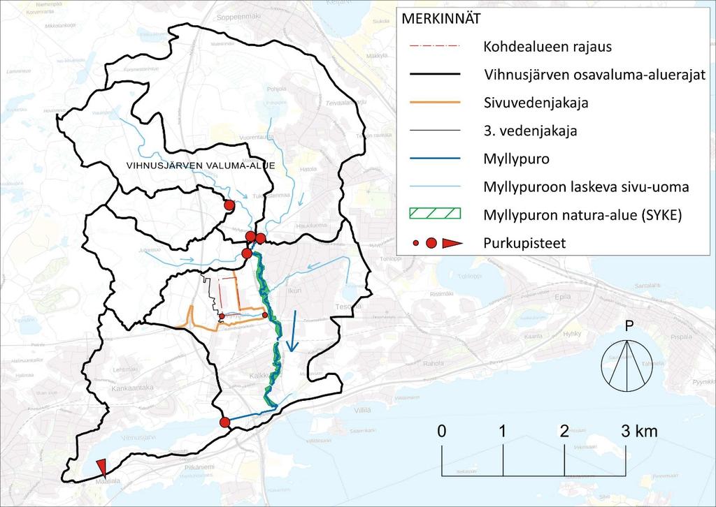 AK7 hulevesiselvitys 26.2.21 6 (19) Kuva 6. Kaava-alue sijaitsee Vihnusjärven valuma-alueella (taustakartta ).