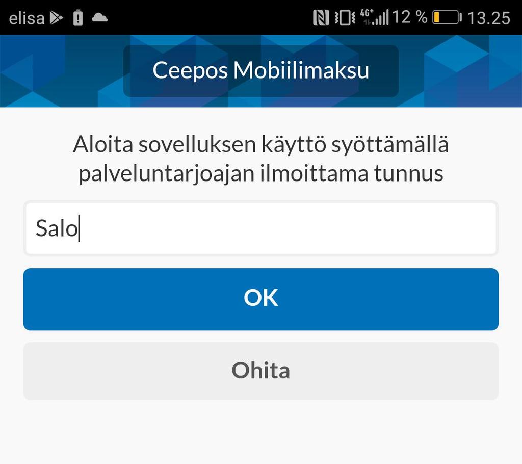 2.3. Palveluntarjoajan tunnuksen syöttäminen 9 Ennen kuin voit maksaa sovelluksen kautta, sinun tulee lisätä sen palveluntarjoajan