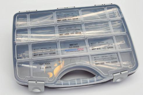 Kätevä ruostumattomien teräsjohdinsiteiden (SS304) lajitelmalaatikko MBT-Kit (111-01422) sisältää lajitelman MBT-teräsjohdinsiteitä (SS304) ja THT-asennustyökalun MBT-Kit - lajitelma ruostumattomia