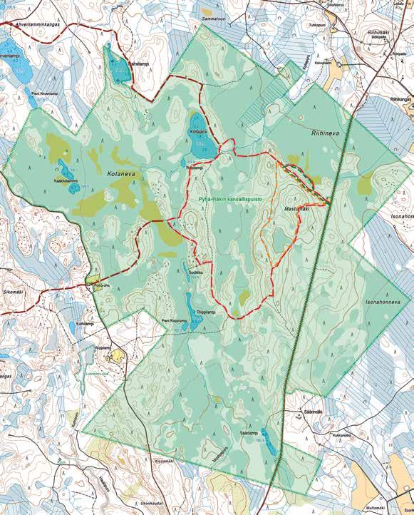 PYHÄ-HÄKKI KANSALLISPUISTO KULHANVUORI JA SYVÄOJANROTKO Pysäköintialue Opaste Kuivakäymälä Kaivo Uimalaituri Keittokatos Mökki Viitasaari 40 km --> Viitasaarentie 58