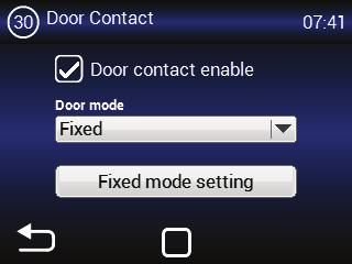 4. SÄÄTÖ VALIKKO - DOOR CONTACT Tämä VALIKKO mahdollistaa säätimen toiminnan asetuksen ovikoskettimen mukaan Tämä toiminto päälle/pois päältä Tila: