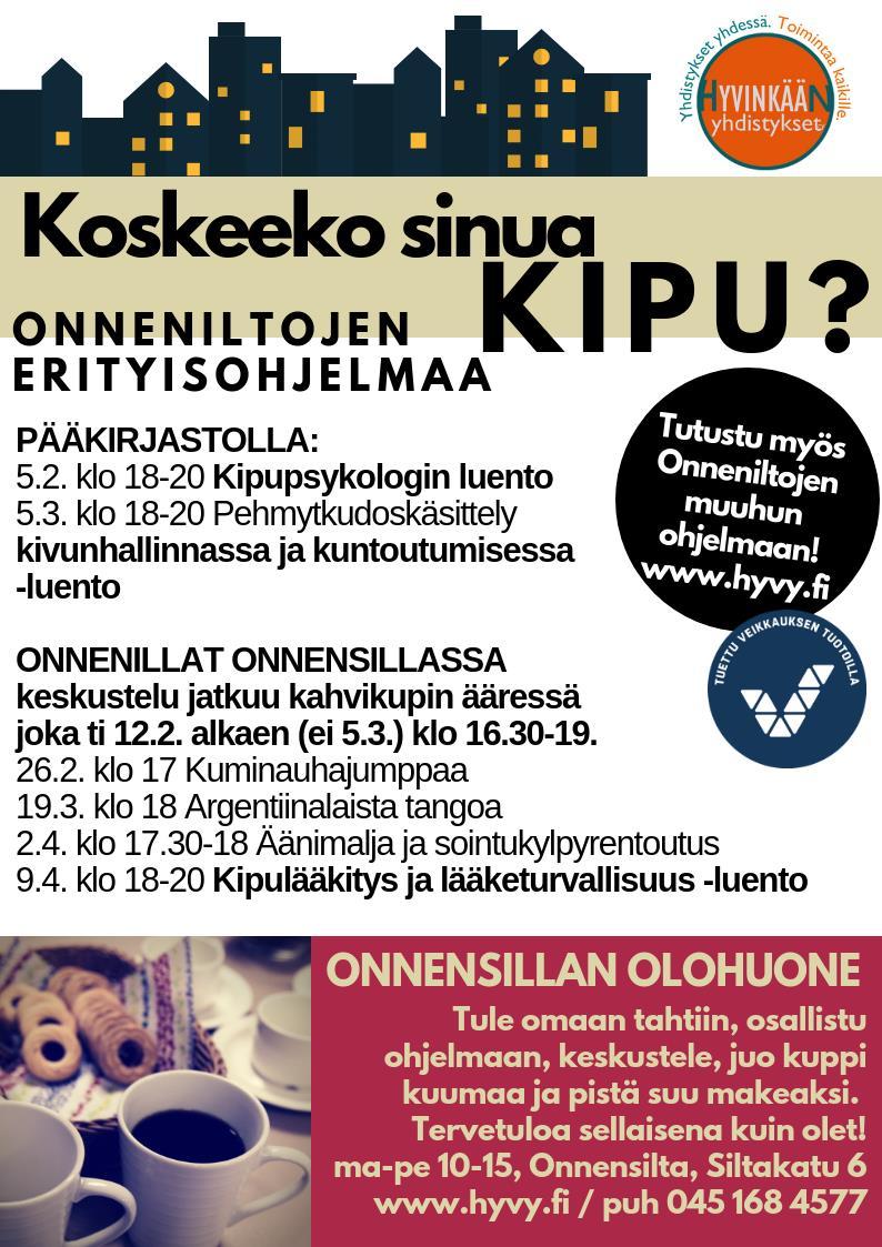 Onnensillan toimintaa Onnensilta on avoinna myös tiistai-iltaisin! Onnensillan olohuone on avoinna tiistaisin klo 10-19. Iltaisin järjestetään erilaista kaikille avointa ohjelmaa.