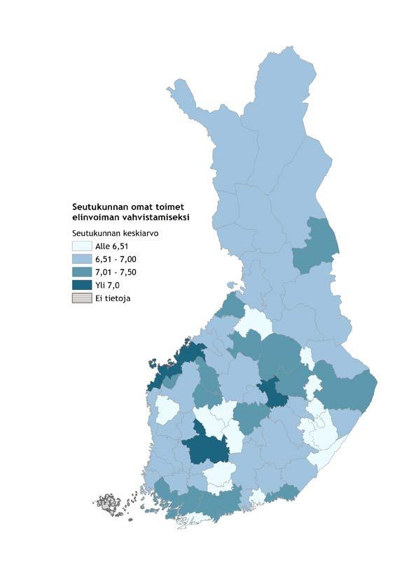 Edellisen n taulukko: kouluarvosana elinvoimapolitiikalle kokonaisuutena 2018 1 Pohjanmaa 7,40 2 Varsinais-Suomi 7,16 3 Pirkanmaa 7,05 4 Etelä-Karjala 7,04 5 Keski-Pohjanmaa 7,03 6 Pohjois-Savo 7,02