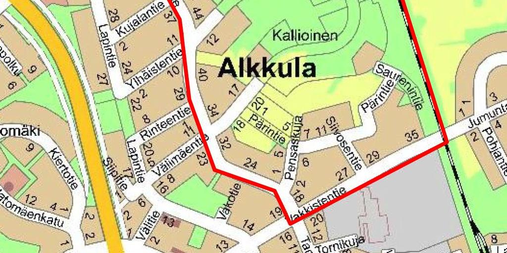 Pääasiallisesti noin 200 m etäisyydellä pääradasta sijaitsevat toteutumattomat tontit tullaan kokonaan poistamaan ja jäljelle jääville rakennetuille tonteille pyritään määrittelemään uudet määräykset