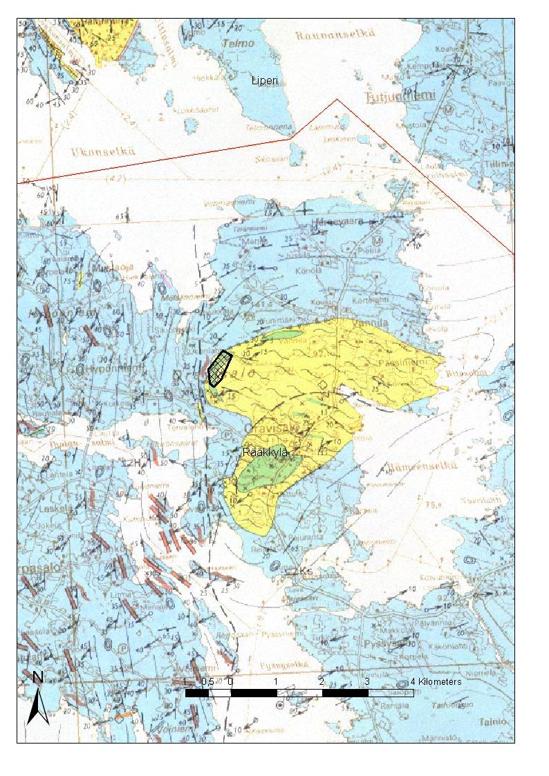 61 Rääkkylä Suurin osa Rääkkylän kallioperästä on kiilleliusketta. Kiilleliuskeiden seassa on välikerroksina lisäksi mustaliusketta (grafiittia, kiisuja) monin paikoin.