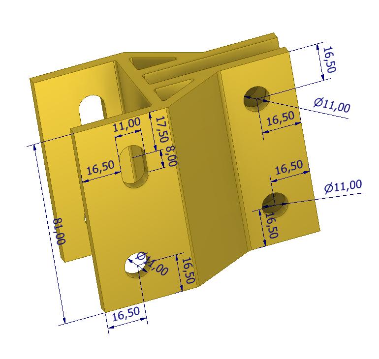 4 Figure 5 Bolt hole placement and extrusion length for small custom self-weight + wind profile. All bolts size M10.