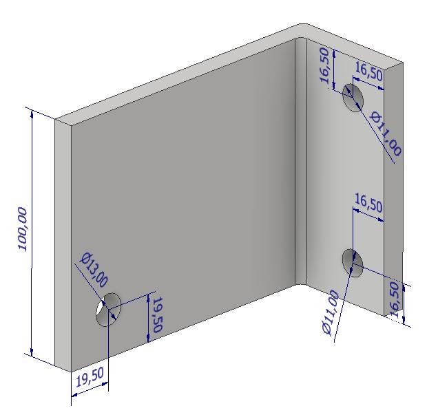 6 Figure 8 Bolt hole placement and extrusion length for large self-weight + wind L-profile. Rear bolts are size M10, front bolt is size M12.