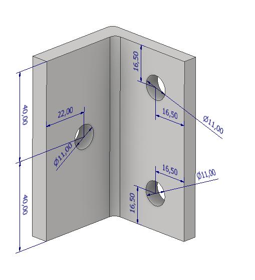 8 Figure 11 Bolt hole placement and extrusion length for small self-weight + wind L-profile. All bolts are size M10.