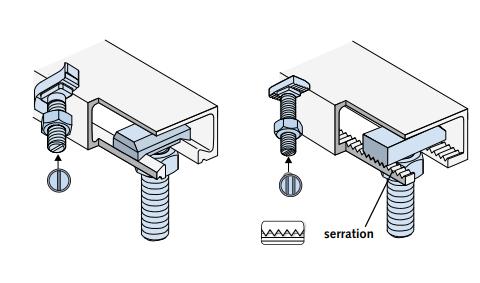 The curtain wall brackets connect the mullions to the anchor channels (see Figure 8). Figure 8 HALFEN curtain wall support systems. Figure adapted from [5].