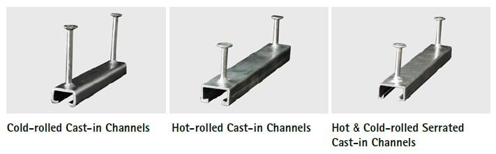 Figure 12 shows two connection solutions from PEC; the one on the left is for top of slab installation, while the other is for edge of slab installation.