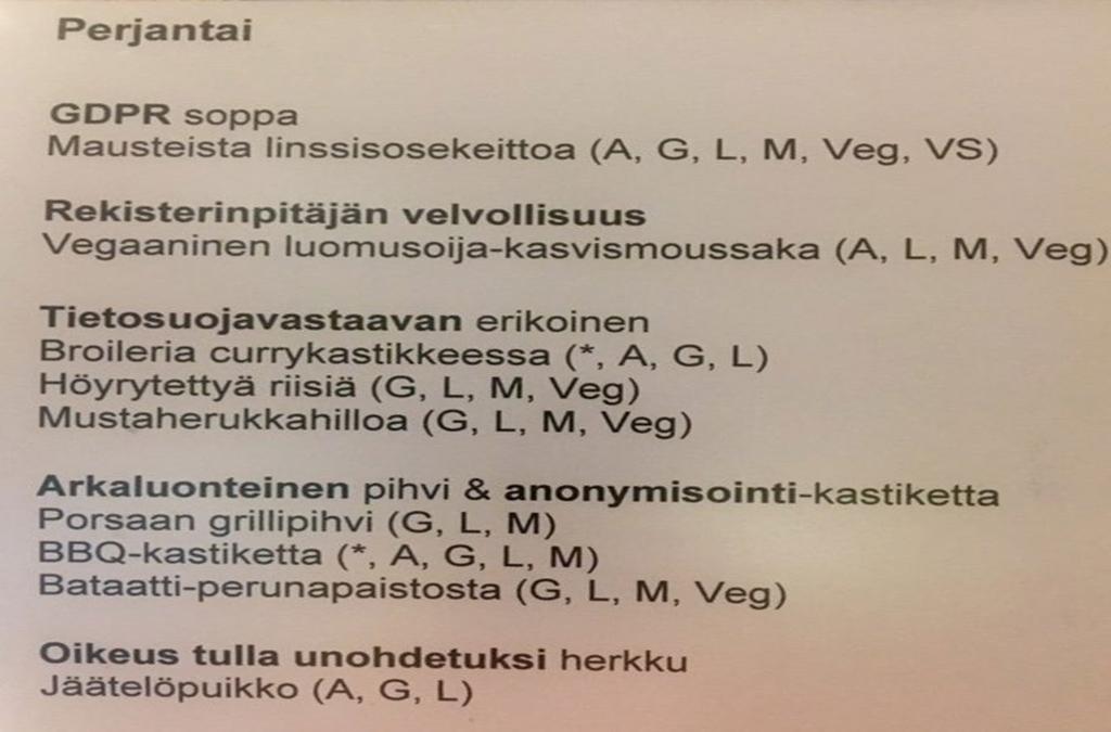 GDPR ruokalistalla Suomen Pankissa 25.