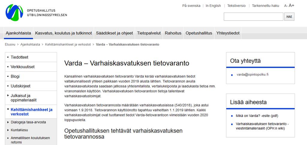 oph.fi/varda 26/09/2018 Opetushallitus https://confluence.