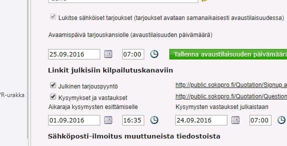 Klikkaa varsinainen tarjouspyyntö valituksi ja klikkaa Luo lisäkirje -painiketta. SokoPro luo automaattisesti tarjouspyyntöön liittyvät lisäkirjeet varsinaisen tarjouspyynnön alle.