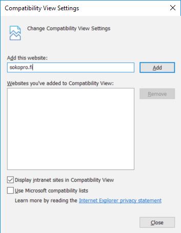Internet Explorerin yhteensopivuusasetuksia voit tarkastella ja muokata