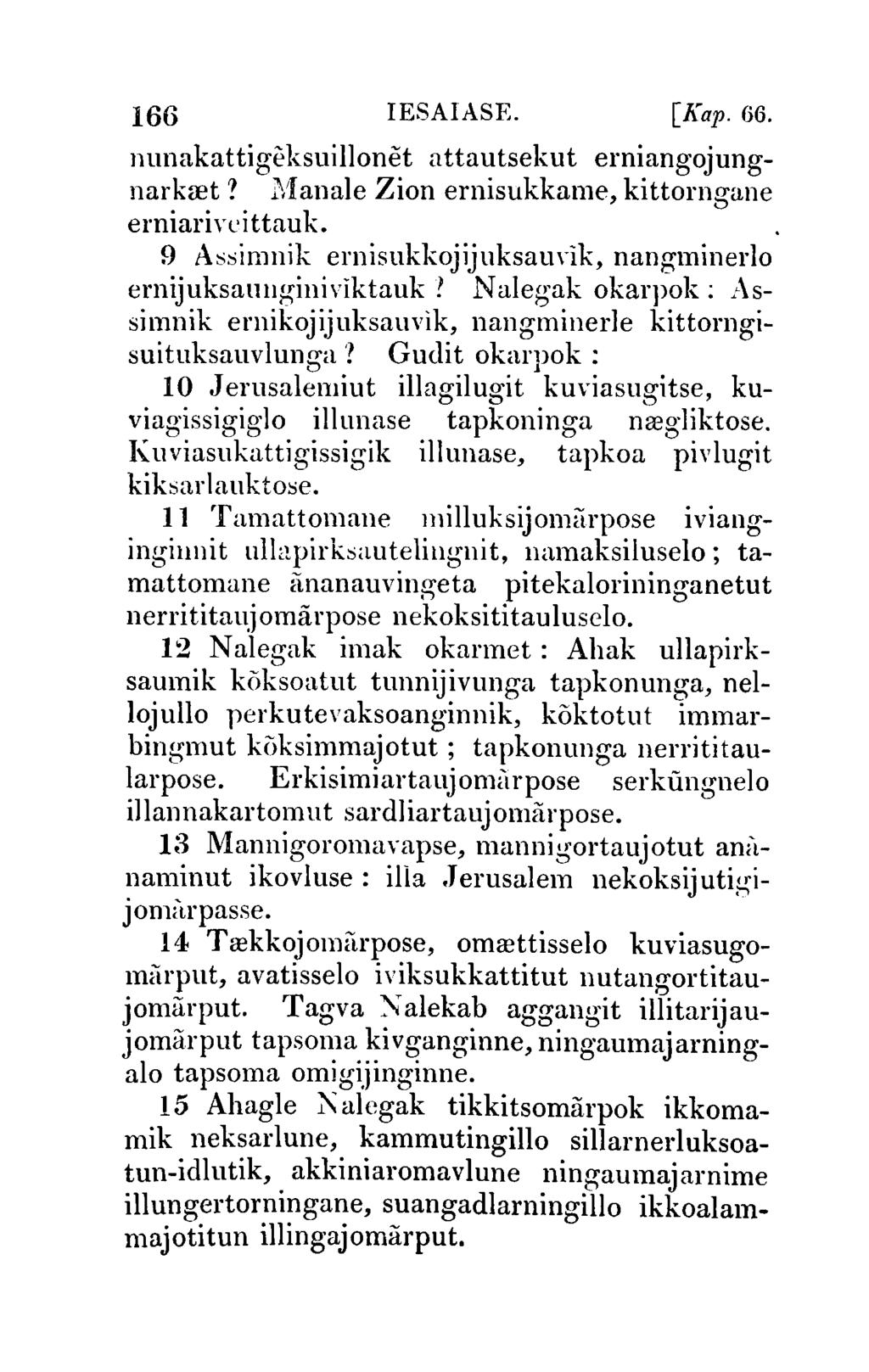 166 IESAIASE. [Kap.66. nunakattigeksuillonet attautsekut erniangojungnarkret? Nlanale Zion ernisukkame, kittorngane erniarivcittauk.