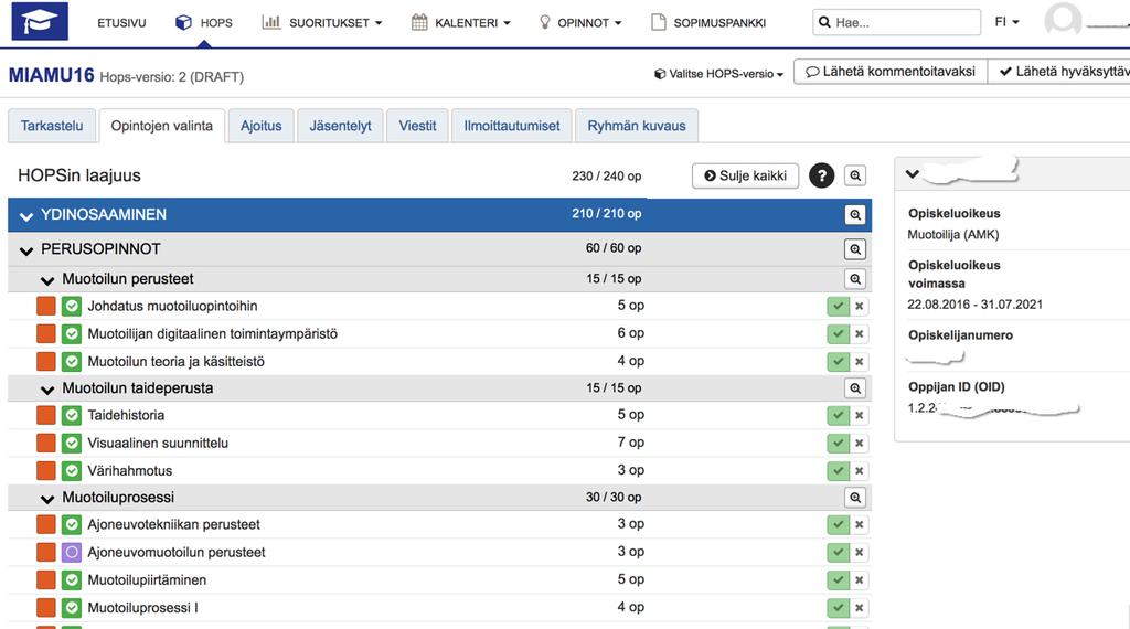 Valitse uusia opintoja HOPSiin Klikkaa sen opintokokonaisuuden nimen perässä olevaa suurennuslasi-ikonia, johon liittyviä opintoja haluat lisätä HOPSiin. Palvelu ohjaa opintohakutoiminnallisuuteen.