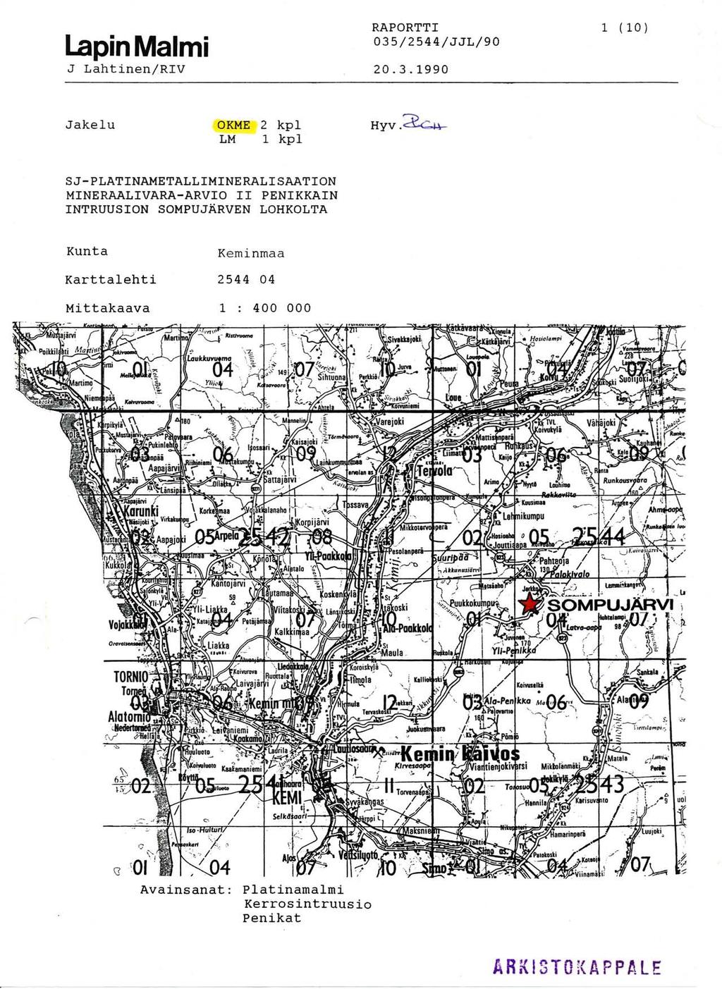 J Lahtinen/RIV RAPORTTI 035/2544/JJL/90 20.3.1990 1 (10) Jakelu OKME 2 kpl LM 1 kpl HYV.
