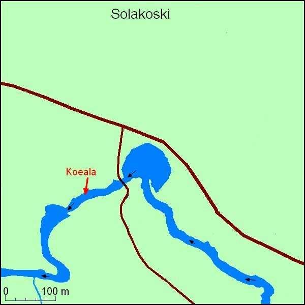 22 3.7 Solakoski Solakoski sijaitsee Tehtaankoskista noin 1,4 kilometriä ylävirtaan. Kosken pituus on noin 120 metriä.