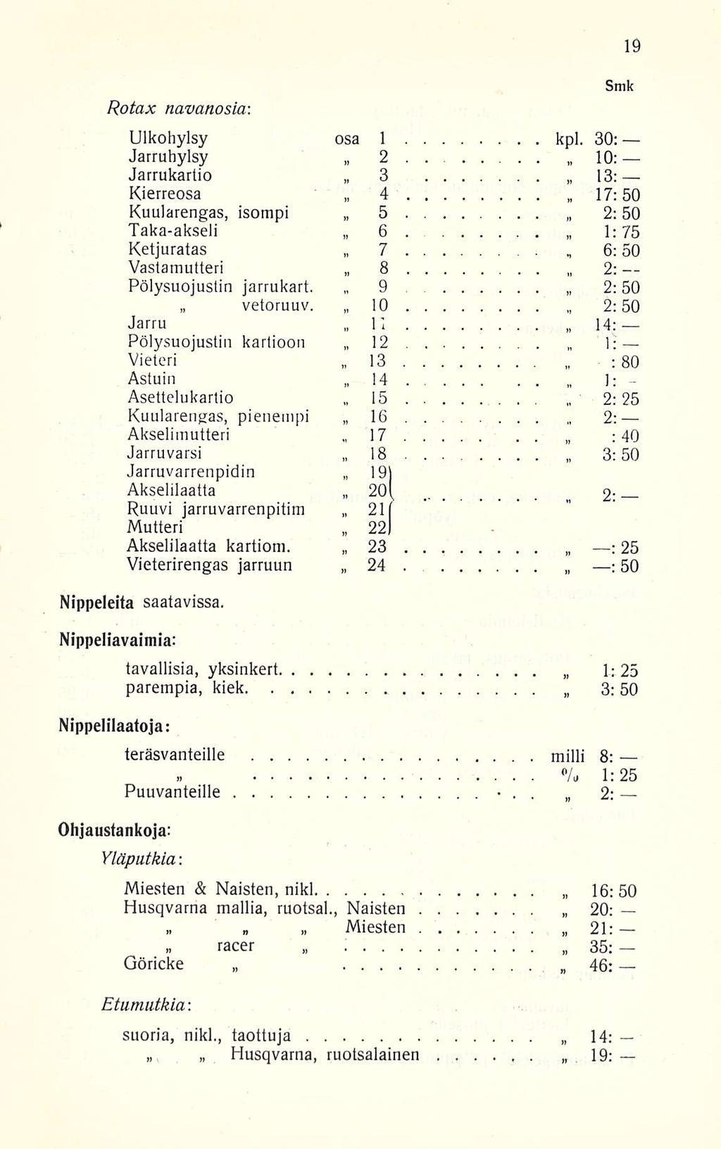 7 11 12 13 15. :.. Rotax navanosia : Ulkohylsy osa 1 kpl. 30: Jarruhylsy 2.