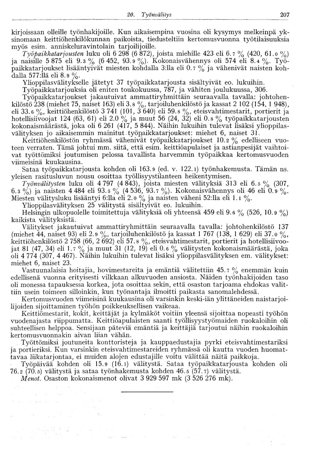 20. Työnvälitys 207 kirjoissaan olleille työnhakijoille.