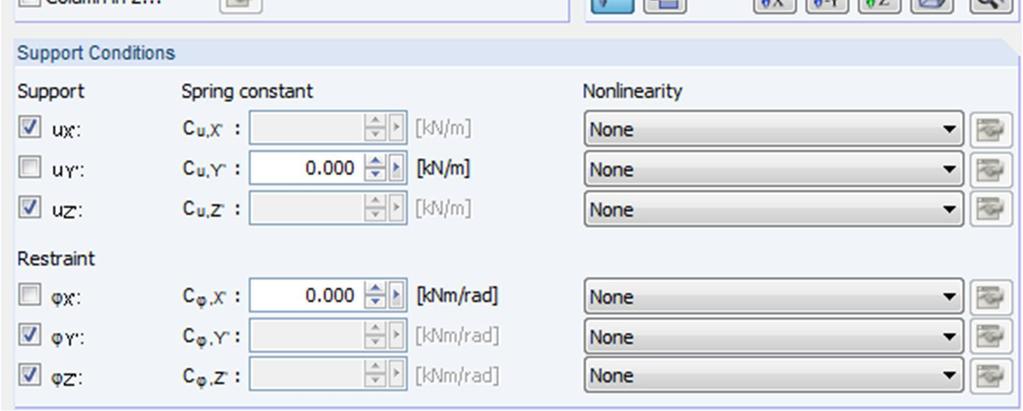 RFEM-palkkielementin tuentaparametrit