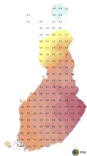 Kesällä erinomaiset kasvuolosuhteet Vuoden 2017 keskilämpötilan poikkeama vertailukaudesta