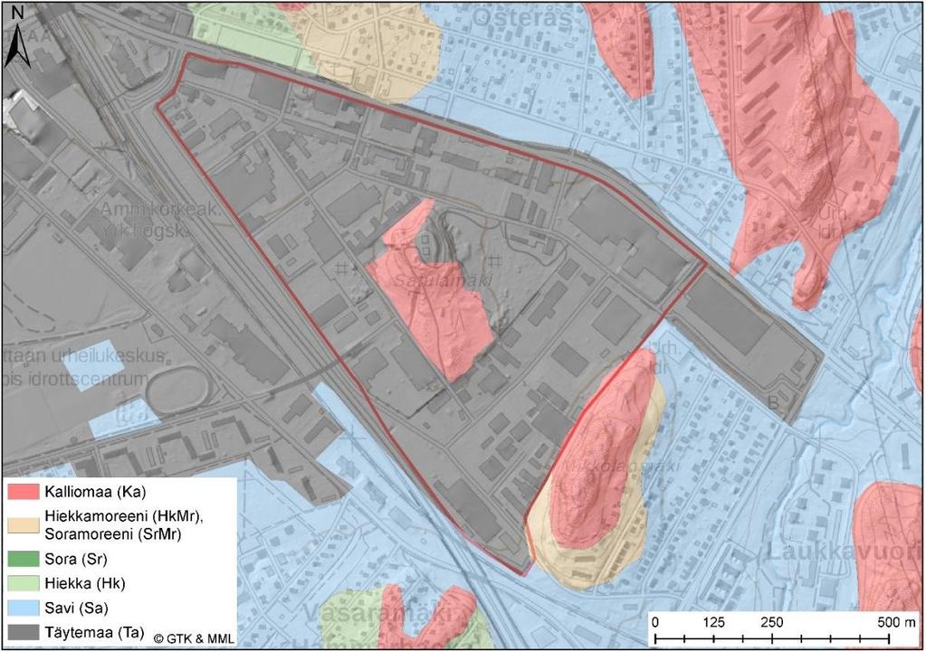 9 3.7 Maa- ja kallioperä Geologian tutkimuskeskuksen maaperäaineistojen perusteella Itäharjun alueen maaperä koostuu pääosin täyttömaa-aineksesta (kuva 7).